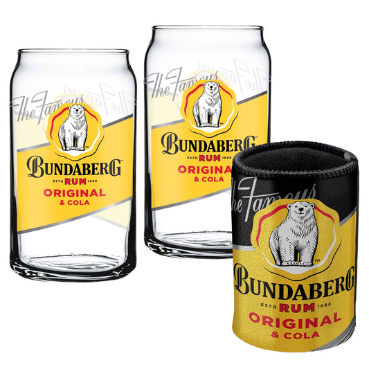 BUNDABERG RUM TWO CAN GLASS WITH CAN COOLER