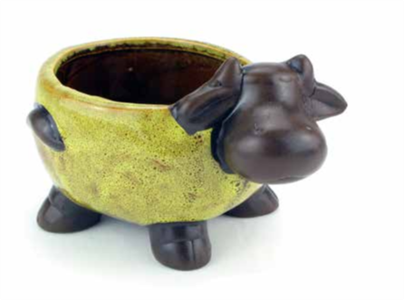 GLAZED CERAMIC COW PLANTER - SMALL