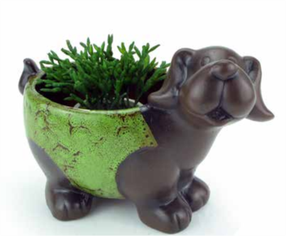 GLAZED CERAMIC DOG PLANTER - SMALL