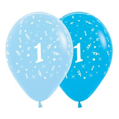 SEMPERTEX BLUE 30CM LATEX BALLOONS - NUMBER 1 - PACK OF 6