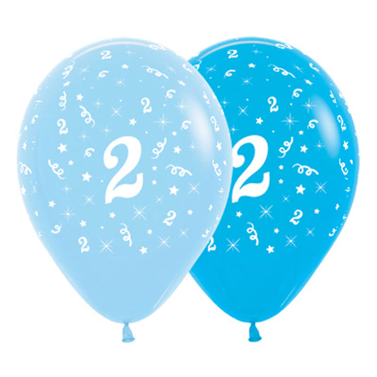 SEMPERTEX BLUE 30CM LATEX BALLOONS - NUMBER 2 - PACK OF 6