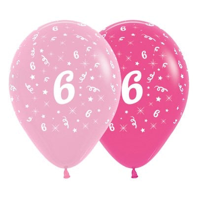 SEMPERTEX PINK 30CM LATEX BALLOONS - NUMBER 6 - PACK OF 6