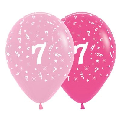 SEMPERTEX PINK 30CM LATEX BALLOONS - NUMBER 7 - PACK OF 6