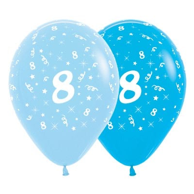 SEMPERTEX BLUE 30CM LATEX BALLOONS - NUMBER 8 - PACK OF 6