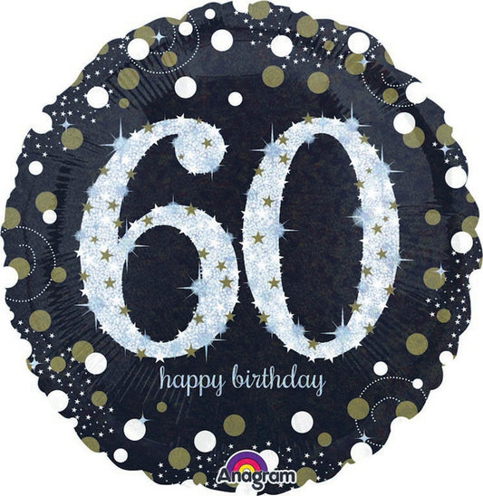 HOLOGRAPHIC SPARKLING CELEBRATE 60TH BIRTHDAY FOIL BALLOON - 45CM