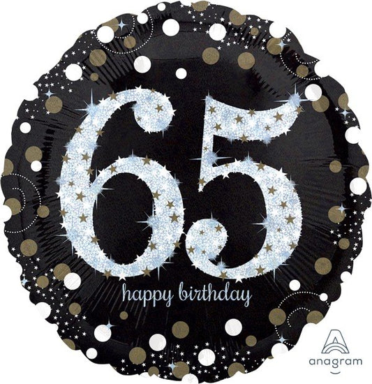 HOLOGRAPHIC SPARKLING CELEBRATE 65TH BIRTHDAY FOIL BALLOON - 45CM