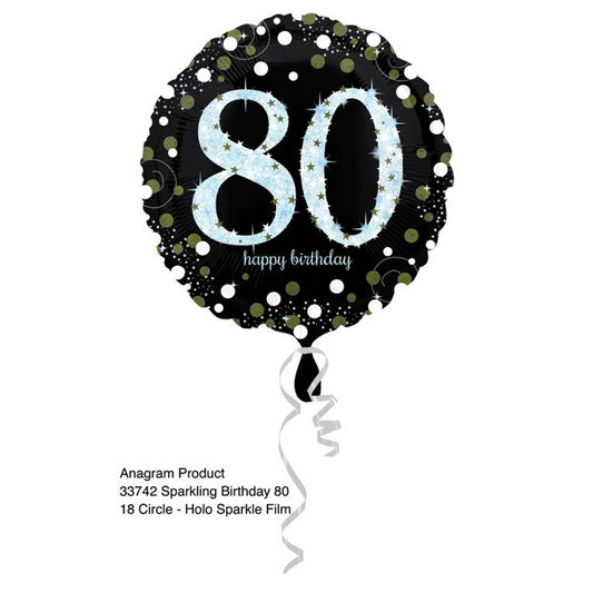 HOLOGRAPHIC SPARKLING CELEBRATE 80TH BIRTHDAY FOIL BALLOON - 45CM