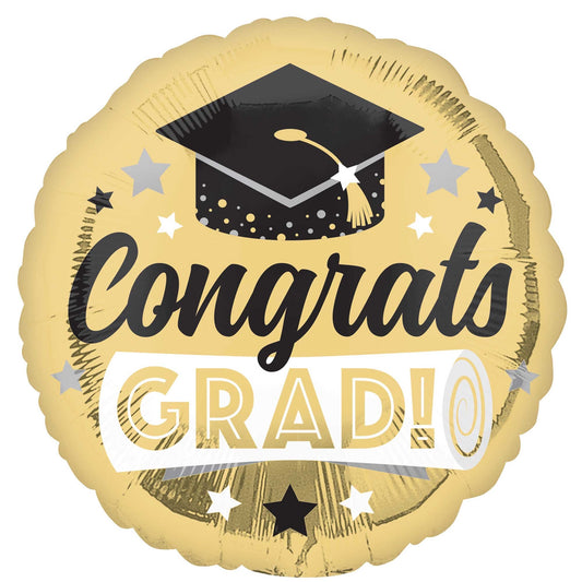 CONGRATS GRAD SHINY GOLD FOIL BALLOON - 45CM