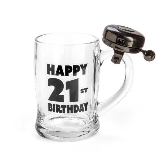 HAPPY 21ST BIRTHDAY BELL GLASS BEER MUG