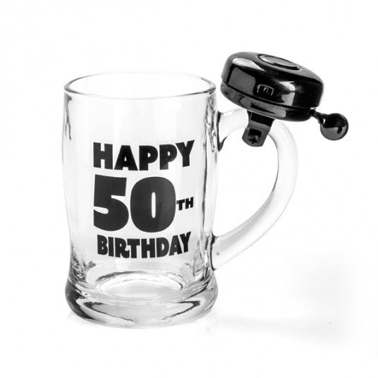 HAPPY 50TH BIRTHDAY BELL GLASS BEER MUG