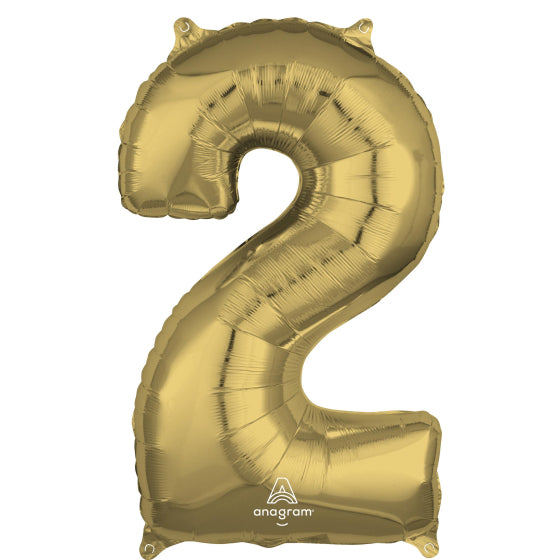 MID-SIZE SHAPE FOIL BALLOON - WHITE GOLD NUMBER 2 - 66CM