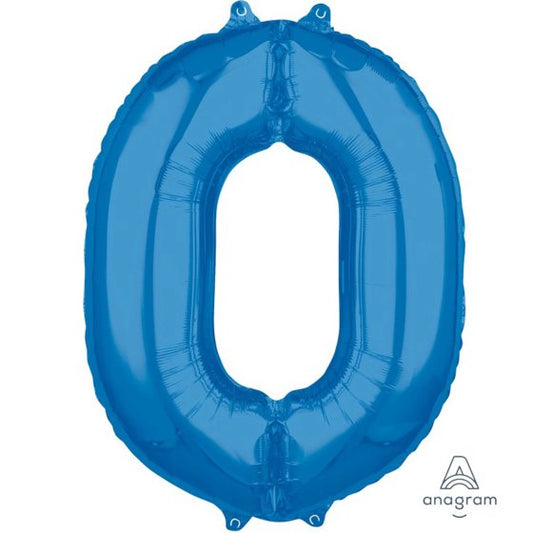 MID-SIZE SHAPE FOIL BALLOON - BLUE NUMBER 0 - 66CM