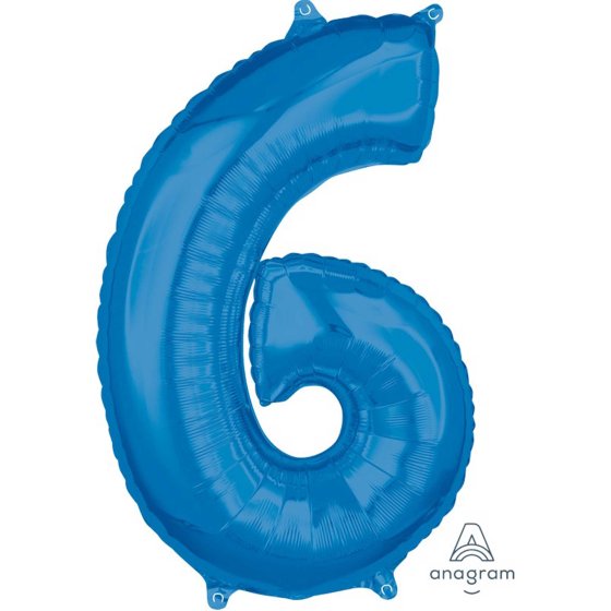 MID-SIZE SHAPE FOIL BALLOON - BLUE NUMBER 6 - 66CM