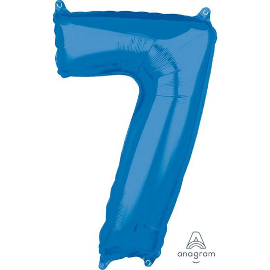 MID-SIZE SHAPE FOIL BALLOON - BLUE NUMBER 7 - 66CM