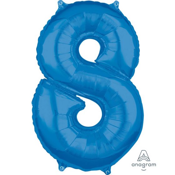 MID-SIZE SHAPE FOIL BALLOON - BLUE NUMBER 8 - 66CM