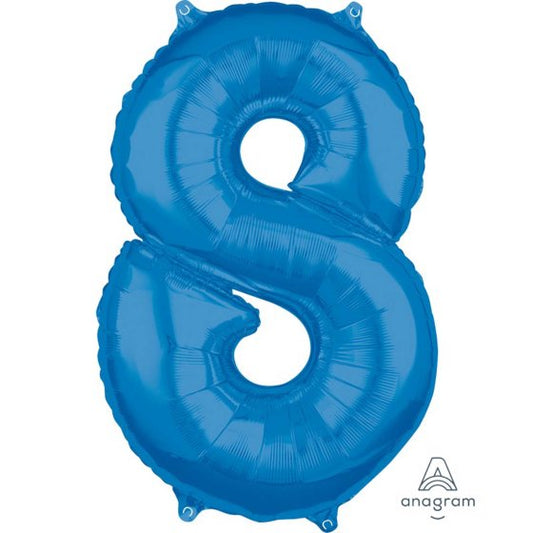 MID-SIZE SHAPE FOIL BALLOON - BLUE NUMBER 8 - 66CM