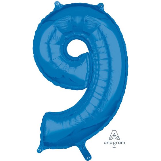 MID-SIZE SHAPE FOIL BALLOON - BLUE NUMBER 9 - 66CM