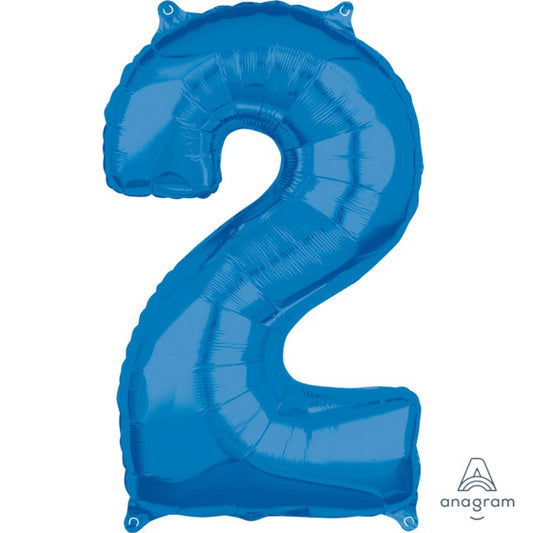 MID-SIZE SHAPE FOIL BALLOON - BLUE NUMBER 2 - 66CM