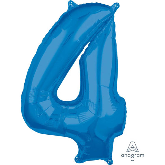 MID-SIZE SHAPE FOIL BALLOON - BLUE NUMBER 4 - 66CM