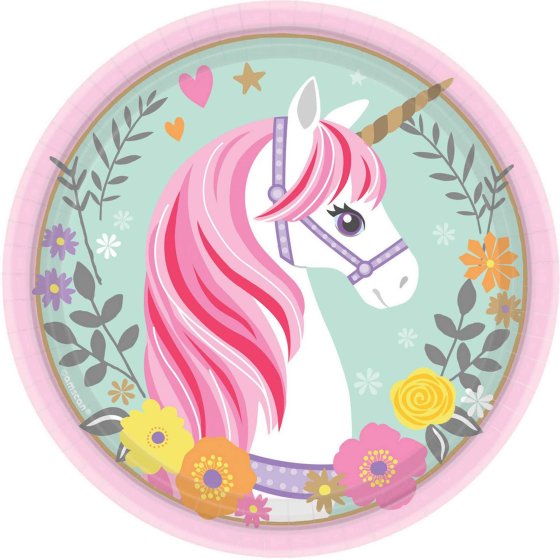 MAGICAL UNICORN ROUND PAPER PLATES 17.7CM - PACK OF 8