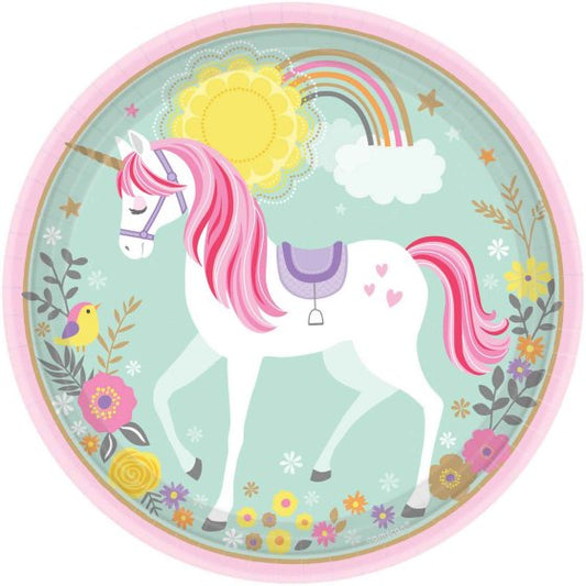 MAGICAL UNICORN ROUND PAPER PLATES 23CM - PACK OF 8