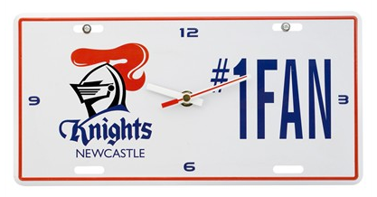 NRL NEWCASTLE KNIGHTS LICENSE PLATE CLOCK - NUMBER #1 FAN