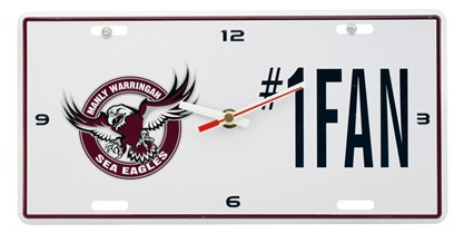 NRL MANLY WARRINGAH SEA EAGLES LICENSE PLATE CLOCK - NUMBER #1 FAN