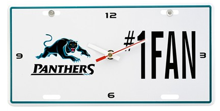 NRL PENRITH PANTHERS LICENSE PLATE CLOCK - NUMBER #1 FAN