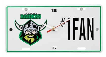 NRL CANBERRA RAIDERS LICENSE PLATE CLOCK - NUMBER #1 FAN