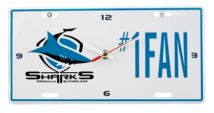 NRL CRONULLA-SUTHERLAND SHARKS LICENSE PLATE CLOCK - NUMBER #1 FAN