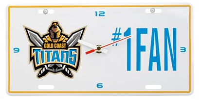 NRL GOLD COAST TITANS LICENSE PLATE CLOCK - NUMBER #1 FAN