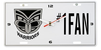 NRL NEW ZEALAND WARRIORS LICENSE PLATE CLOCK - NUMBER #1 FAN