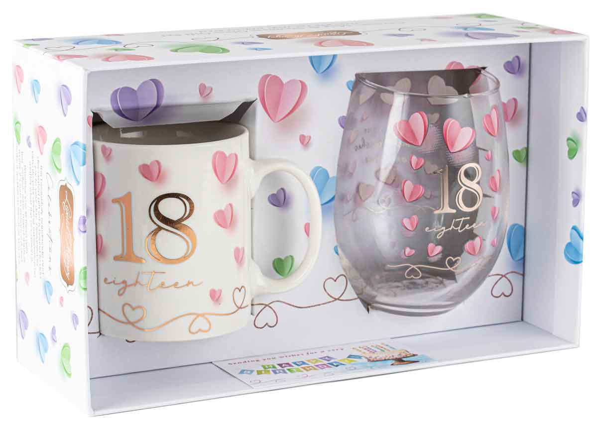 18TH BIRTHDAY MUG AND STEMLESS GLASS GIFT SET