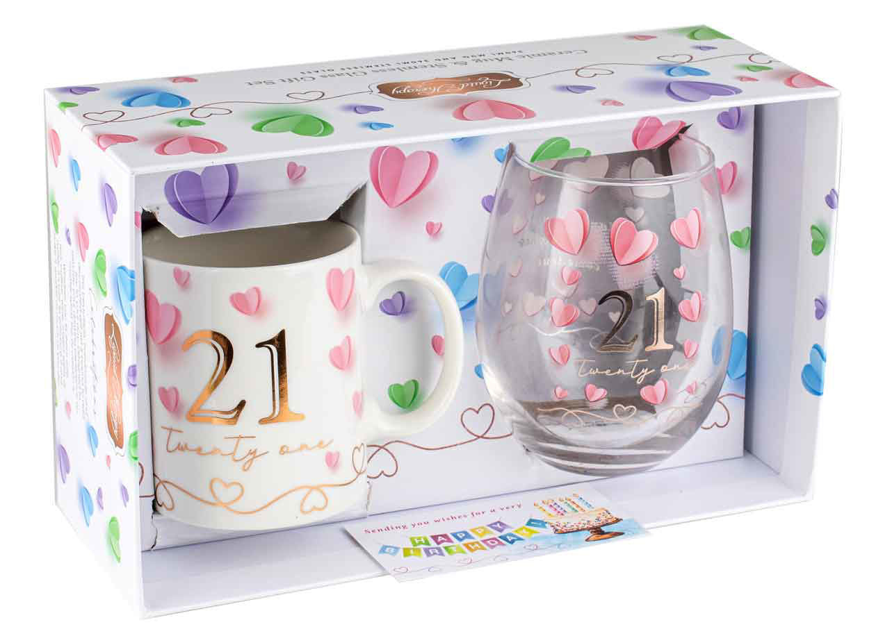 21ST BIRTHDAY MUG AND STEMLESS GLASS GIFT SET