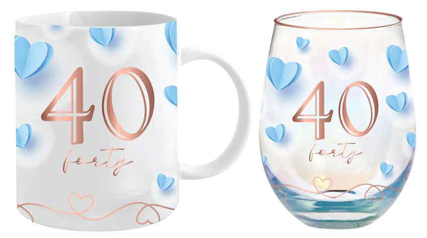 40TH BIRTHDAY MUG AND STEMLESS GLASS GIFT SET