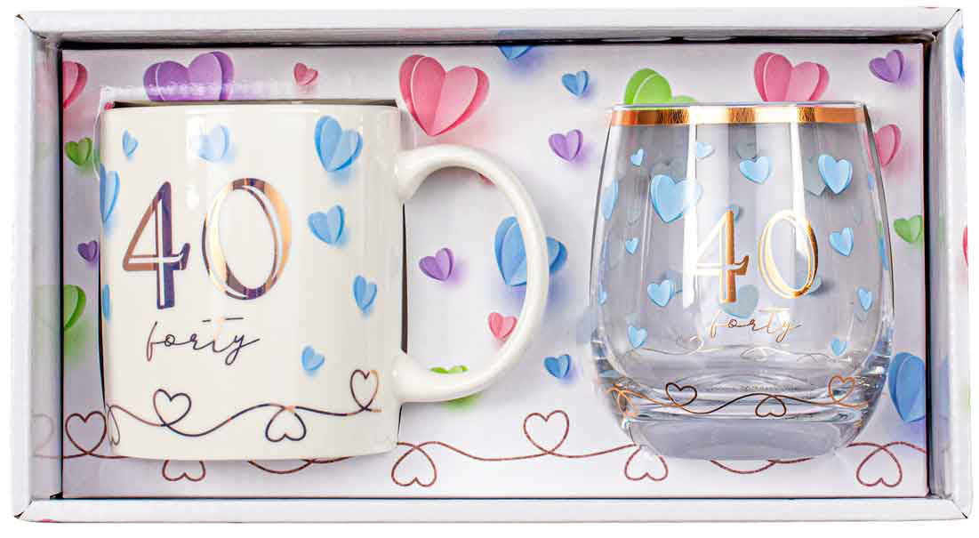 40TH BIRTHDAY MUG AND STEMLESS GLASS GIFT SET