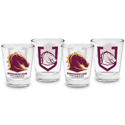 NRL BRISBANE BRONCOS SHOT GLASSES - PACK OF 4