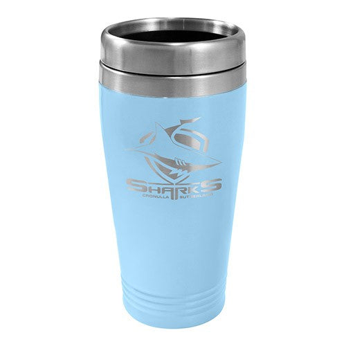 NRL CRONULLA SUTHERLAND SHARKS STAINLESS STEEL TRAVEL MUG