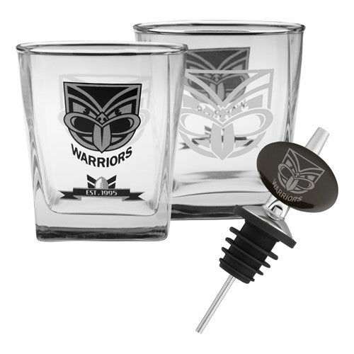 NRL NEW ZEALAND WARRIORS SPIRIT GLASSES & POURER - 2 PACK