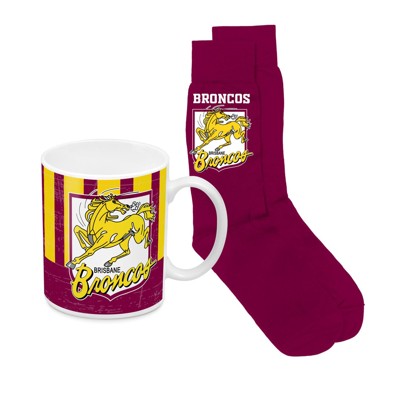 NRL BRISBANE BRONCOS HERITAGE MUG & SOCK GIFT PACK