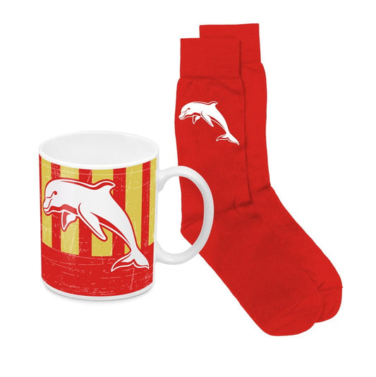 NRL REDCLIFFE DOLPHINS HERITAGE MUG & SOCK GIFT PACK