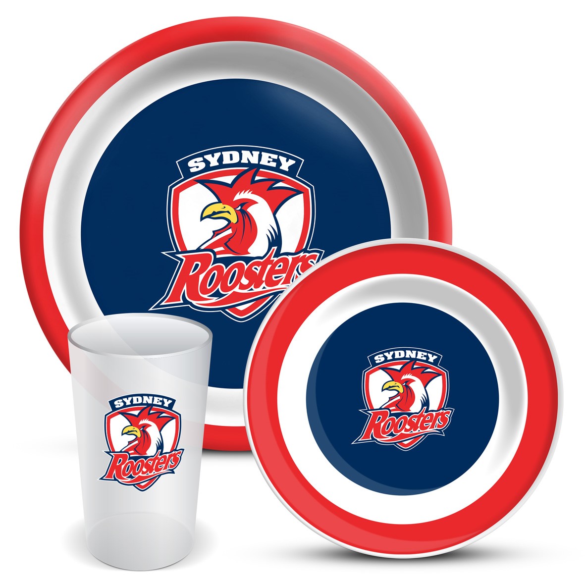 NRL 3 PIECE MELAMINE DINNER SET - SYDNEY ROOSTERS