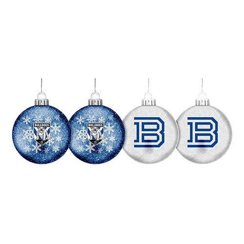 NRL CANTERBURY BULLDOGS XMAS GLITTER BAUBLES - SET OF 4