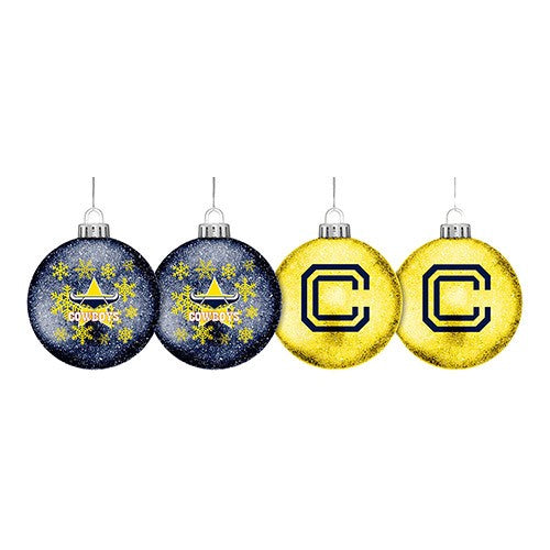 NRL NORTH QUEENSLAND COWBOYS XMAS GLITTER BAUBLES - SET OF 4