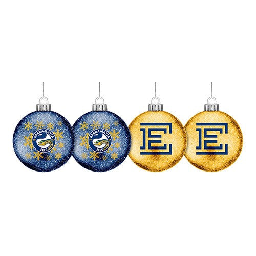 NRL PARRAMATTA EELS XMAS GLITTER BAUBLES - SET OF 4