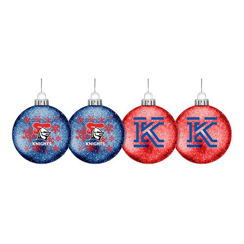 NRL NEWCASTLE KNIGHTS XMAS GLITTER BAUBLES - SET OF 4