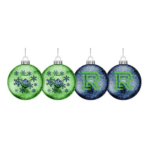 NRL CANBERRA RAIDERS XMAS GLITTER BAUBLES - SET OF 4