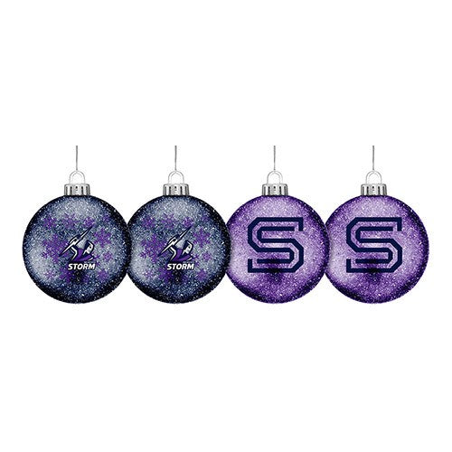 NRL MELBOURNE STORM XMAS GLITTER BAUBLES - SET OF 4