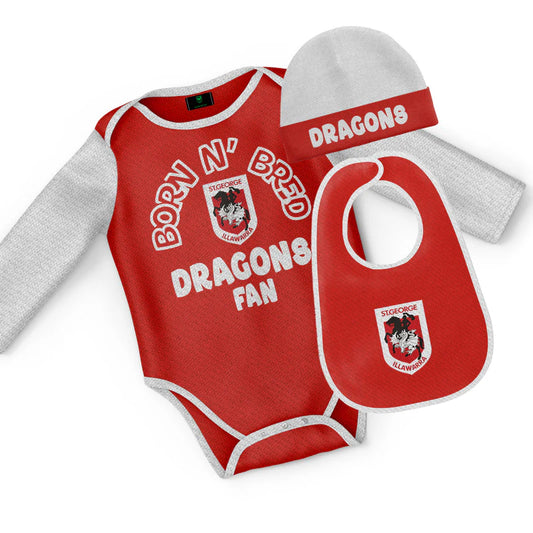 NRL INFANT BORN & BRED 3PC GIFT SET - ST GEORGE ILLAWARRA DRAGONS