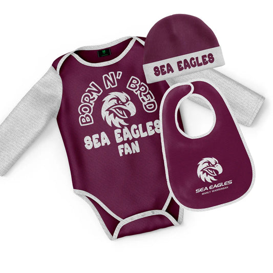 NRL INFANT BORN & BRED 3PC GIFT SET - MANLY SEA EAGLES